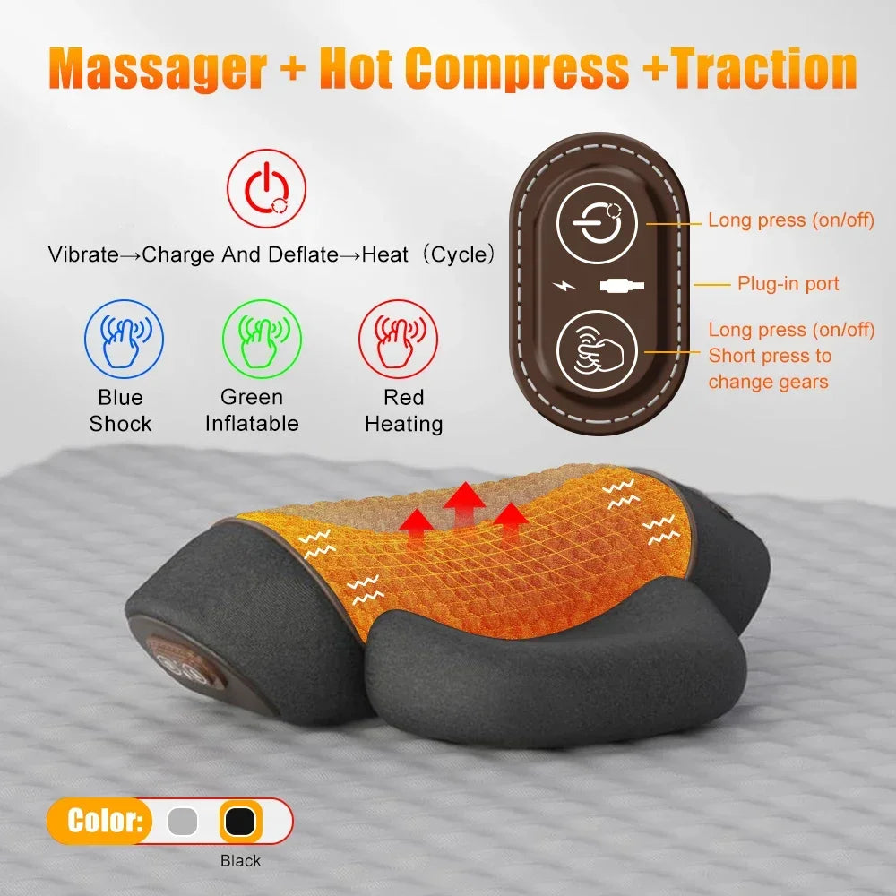 Cervical Neck Traction Pillow – Heated Massage &amp; Stretch