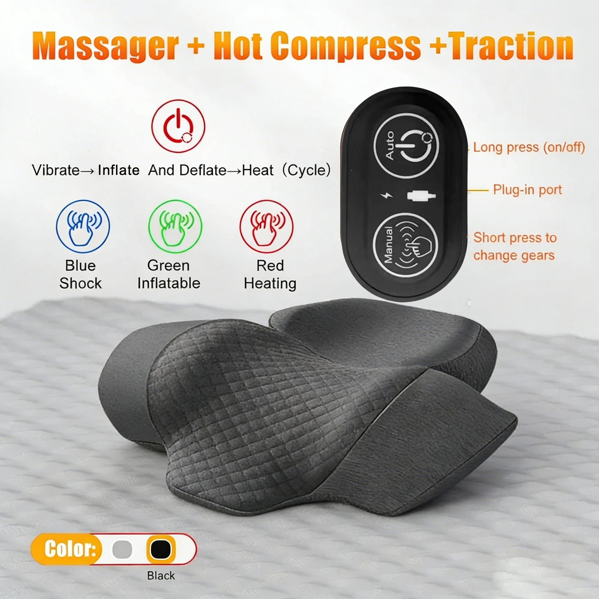 Cervical Neck Traction Pillow – Heated Massage &amp; Stretch