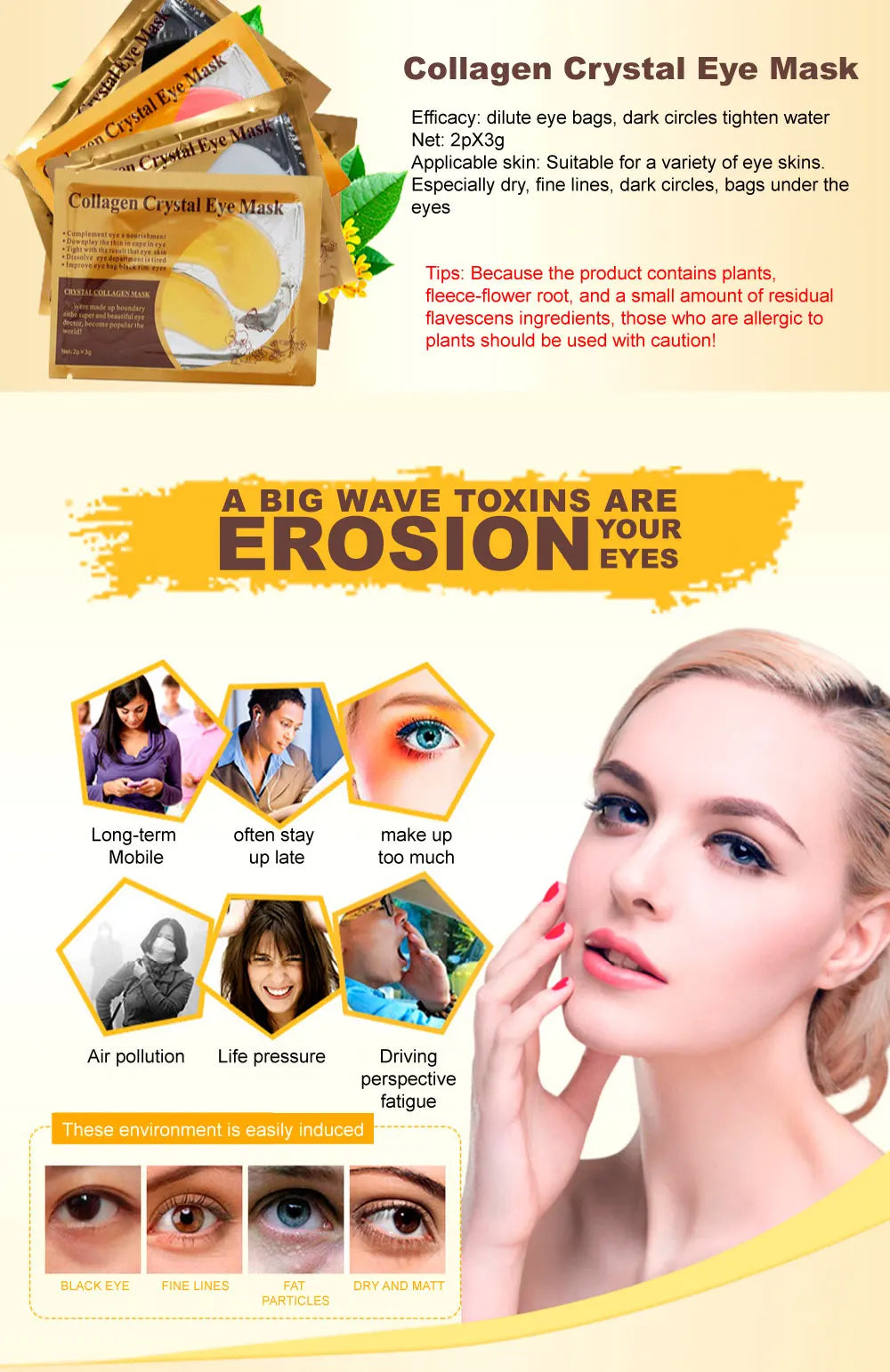 Gold Collagen Crystal Eye Mask – 10 Pairs Anti-Aging Patches